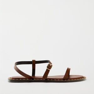 Zara Brown Studded Flat Sandals